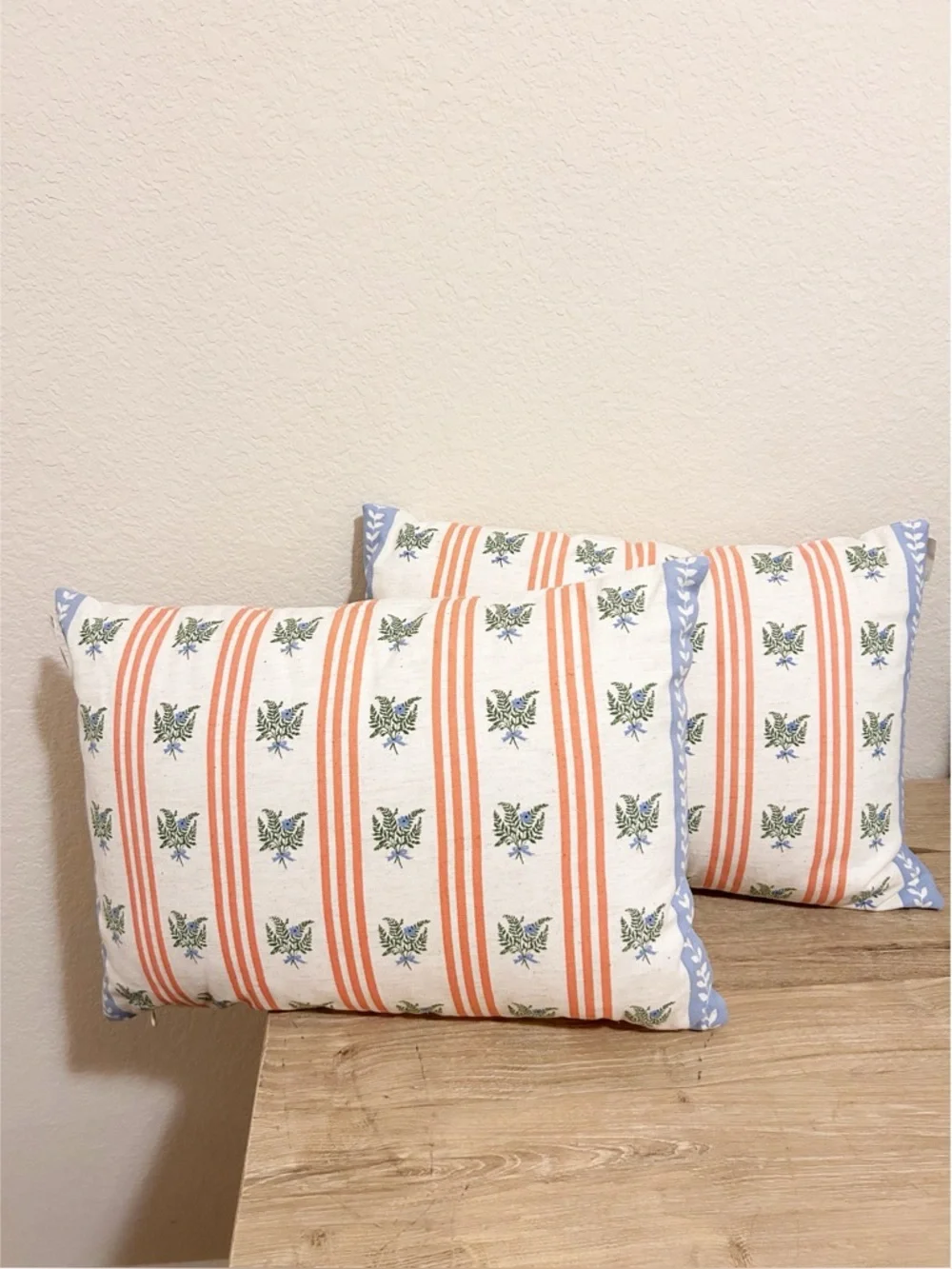 New Anthropologie Tess Cotton Screen Printed Floral Striped Pillow
